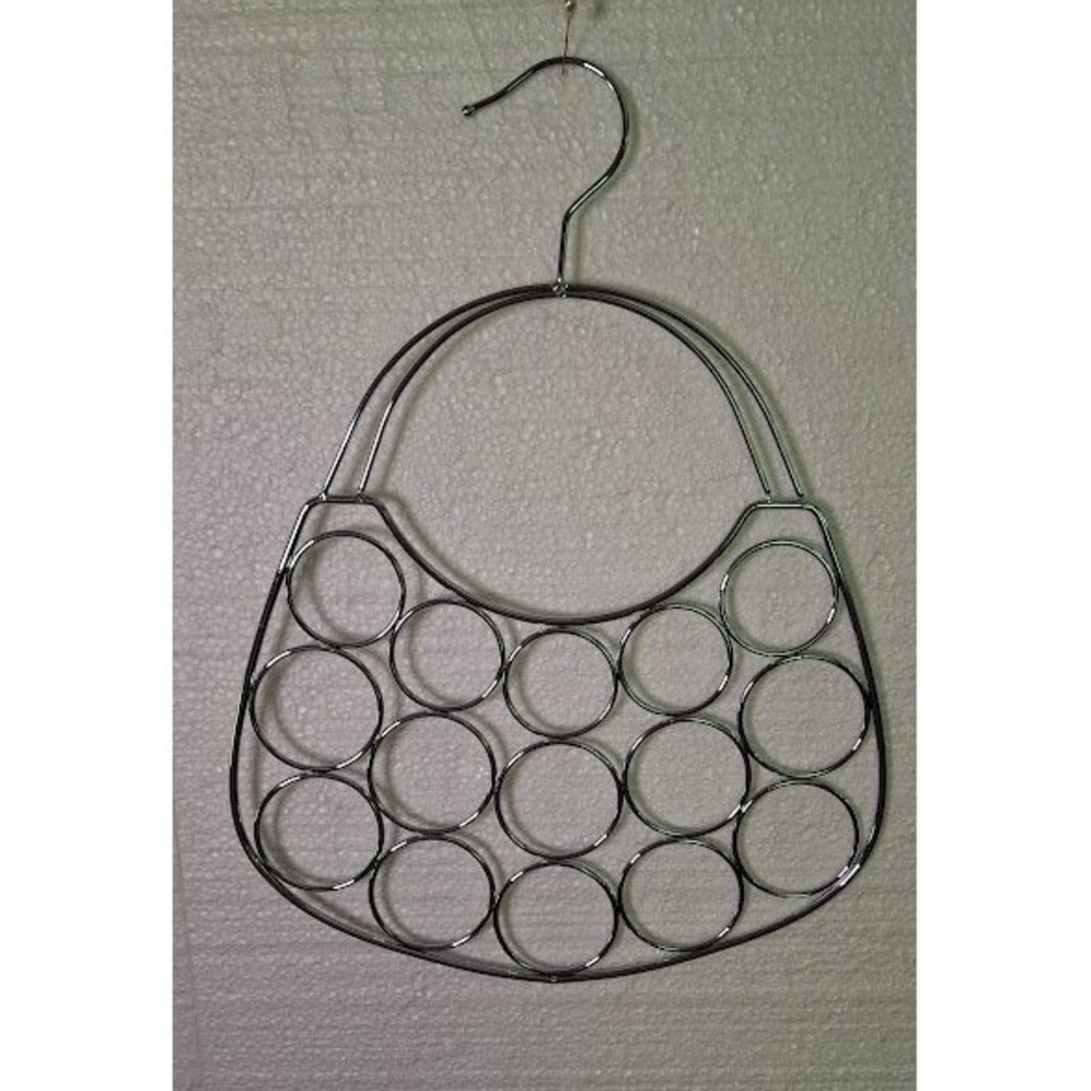 Chrome Metal Handbag Shaped Scarf Hanger 15 Ring Accessory Organizer Closet